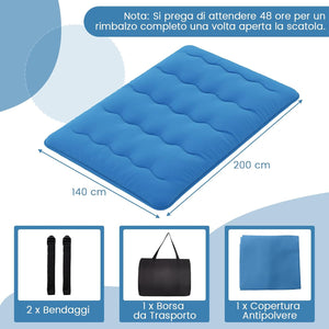 Materasso Futon Pieghevole, Materasso Portatile con Sacca da Trasporto per Camping, Materasso da Terra con Copertura Lavabile (200 x 140 cm, Blu)