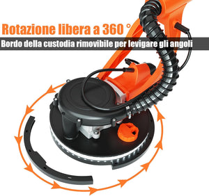 Levigatrice per Muro a Secco 750W, Levigatrice Elettrico per Cartongesso Pieghevole Estensibile, Velocità Regolabile 800-1750RPM, con Luci LED e 12 Dischi Abrasivi