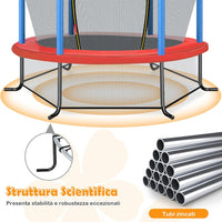 Trampolino Elastico Bambino in Acciaio, Tappeto Elastico Bambini da Esterno e da Interno, con Rete e Cusicnetti Antiscivolo（Blu)