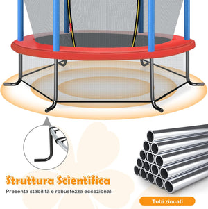 Trampolino Elastico Bambino in Acciaio, Tappeto Elastico Bambini da Esterno e da Interno, con Rete e Cusicnetti Antiscivolo（Blu)