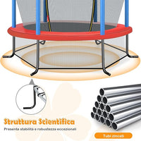 Trampolino Elastico Bambino in Acciaio, Tappeto Elastico Bambini da Esterno e da Interno, con Rete e Cusicnetti Antiscivolo