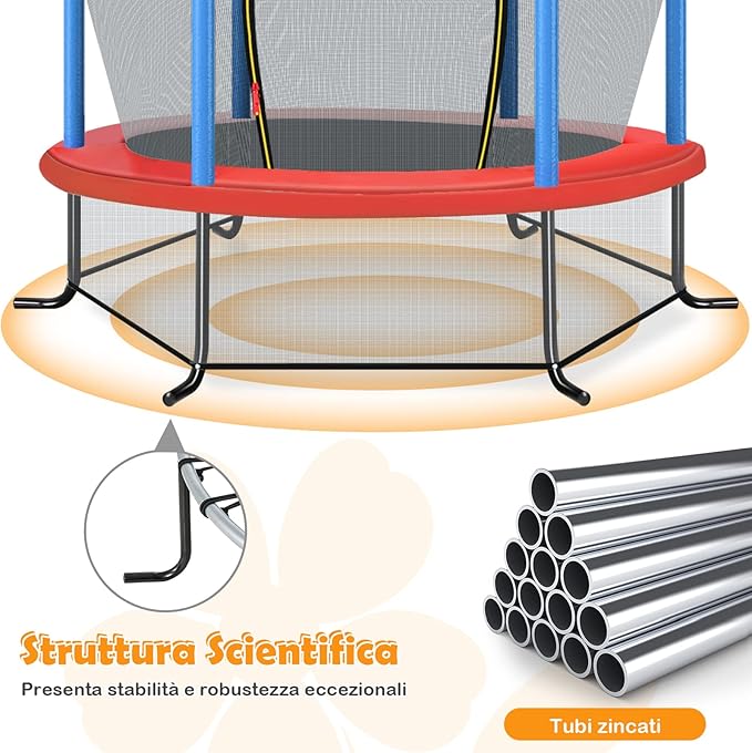 Trampolino Elastico Bambino in Acciaio, Tappeto Elastico Bambini da Esterno e da Interno, con Rete e Cusicnetti Antiscivolo