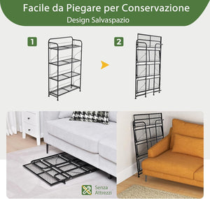 Porta Piante per Interni ed Esterni, Porta Vaso in Metallo Salvaspazio Pieghevole con Ripiano Regolabile, Piedini Regolabili e Struttura Robusta per Salotto, Cortile e Balcone