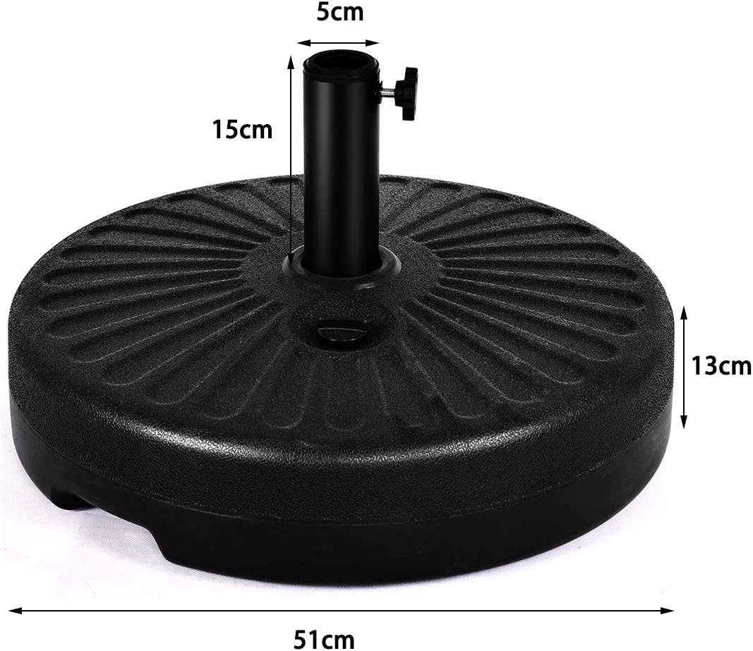Base per Ombrellone, per Pali da 38-48mm, Base Ombrellone in Plastica e Ferro, 23L, 51x51x13cm, Nero