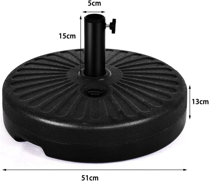 Base per Ombrellone, per Pali da 38-48mm, Base Ombrellone in Plastica e Ferro, 23L, 51x51x13cm, Nero