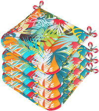 Set 4 Cuscini Sedia Cotone Con Lacci Lavabili Morbidi Universali Coprisedia Foglie Palma Multicolore