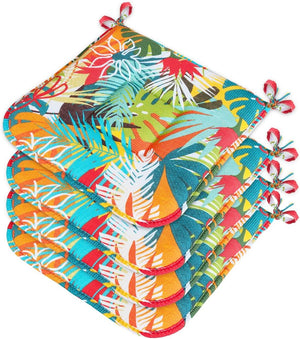 Set 4 Cuscini Sedia Cotone Con Lacci Lavabili Morbidi Universali Coprisedia Foglie Palma Multicolore