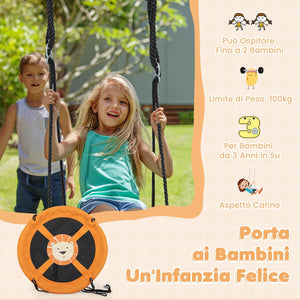 Altalena a Cerchio da 102 cm, Altalena a Nido con Corde Regolabili e Moschettoni, Tessuto Oxford Impermeabile, Altalena Rotonda da Esterno con Rotazione a 360Â° per Bambini(Giallo)