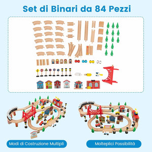 Tavolo e Set di Trenini in Legno, Tavolo Reversibile e Staccabile e Binari in Legno Massiccio, Set da Gioco Creativo 84/80 Pezzi, per Bambini 3 Anni+ (Stile 2)