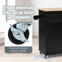 Carrello da Cucina con Ruote di Gomma, Scaffale per Microonde Carrello Servizio, Credenza Cucina Legno Moderno Elegante, 116 x 37 x 85 cm (Nero)