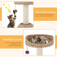 Tiragraffi per Gatti Piccoli, Tiragraffi Gatto con Cuccia, Piattaforma, Pallina e Palo Tiragraffi in Sisal Naturale, Albero Tiragraffi da Divano, Salotto e Camera da Letto, 48 x 48 x 70,5 cm