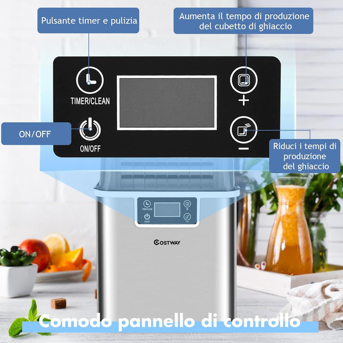 Macchina del Ghiaccio, Macchina del Ghiaccio Elettrica con Superficie Forata, con Cucchiaio Porzionatore, 24 Cubetti /15 Minuti, 3,2 L, Ideale per Casa e Ufficio