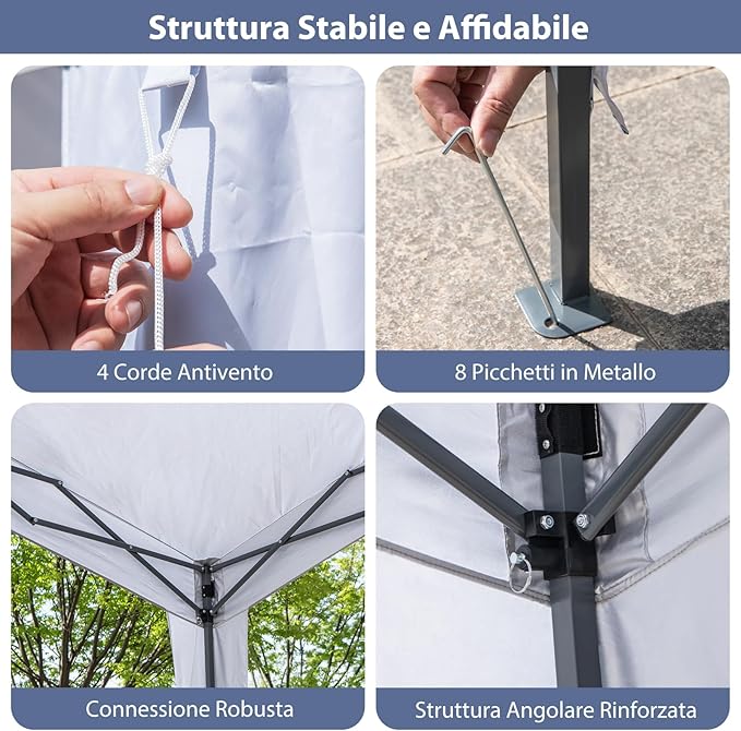 Gazebo Pop-up da Esterno 302 x 302 cm, Gazebo Pieghevole con 4 Pareti Laterali, Rete a Maglia, Borsa con Ruote, 8 Picchetti e 4 Corde Antivento, Tendone Impermeabile per Spiaggia e Cortile