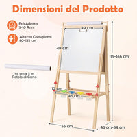 3 in 1 Cavalletto per Bambini, Cavalletto Doppia Faccia Regolabile con Lavagna Magnetica e Bianca, Rotolo di Carta, 4 Bicchieri per Vernice e Vassoio per Stoccaggio, per Bambini 3-10 Anni