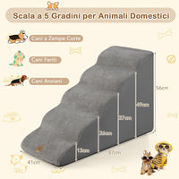 Rampa per Cani in Schiuma, Scale per Animali con Copertura Lavabile, Fondo Antiscivolo, Passi Incline per Letti e Divani, Scala per Animali Piccoli, Anziani e Feriti (Grigio,5,41 x 87 x 56cm)
