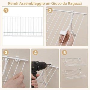 Set di 2 Scaffali a Muro, 61 cm Porta Scarpe in Metallo, Kit Organizzatore di Stoccaggio, 4 Supporti in PVC, Unità di Mensole Personalizzabile per Lavanderia Camera da Letto, 61x30x2,5 cm