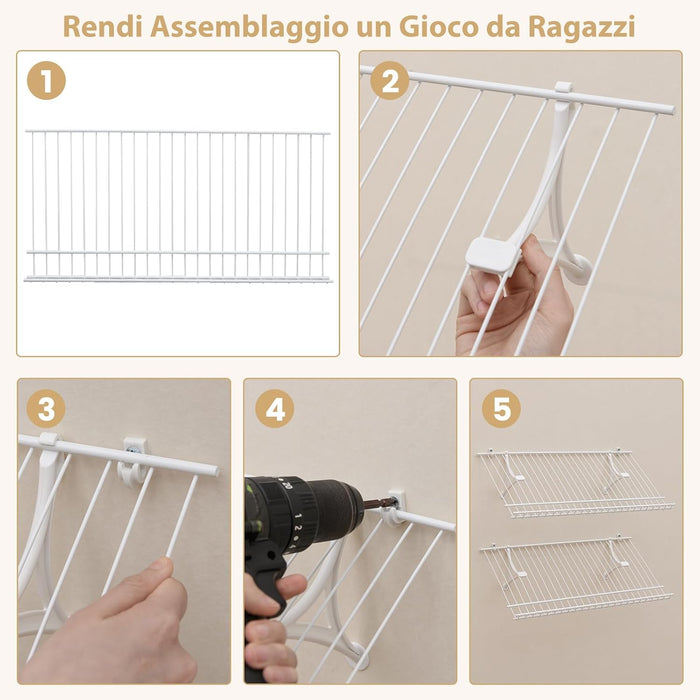 Set di 2 Scaffali a Muro, 61 cm Porta Scarpe in Metallo, Kit Organizzatore di Stoccaggio, 4 Supporti in PVC, Unità di Mensole Personalizzabile per Lavanderia Camera da Letto, 61x30x2,5 cm