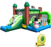 Castello Gonfiabile con Pupazzo di Neve, Gioco Gonfiabile per Bambini con Scivolo, Piscina di Palline, Basket, Gonfiabile con Pupazzo di Neve e Ventilatore da 735W, 380 x 340 x 245 cm