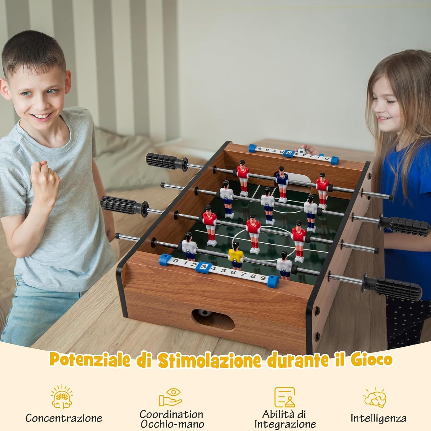 Mini Calcio Balilla, Calcetto da Tavolo Salvaspazio con Maniglie 2 Palloni, Segnapunti, Gioco da Tavolo per Feste per Adulti e Bambini