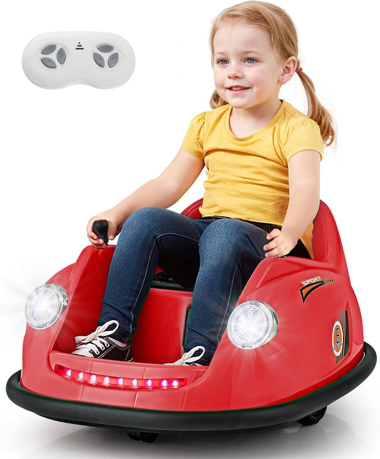 12V Auto Elettrica per Bambini con Telecomando, Autoscontro Elettrico con Luci LED Musica e Rotazione a 360°, Macchina Cavalcabile per Bambini 2-5 Anni (Rosso)