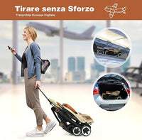Passeggino Pighevole per Bmabini, Passeggino con Schienale e Poggiapiedi Regolabili, Passeggino Leggero Portata 15 kg, con Cappottina e Zanzariera, per Bambini 0-3 Anni (Beige)