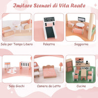 Casa delle Bambole in Legno, Casa delle Bambole a 3 Piani con 7 Stanze e Mobili, Accessori Realistici, per Bambini 3-8 Anni, 100 x 48 x 85,5 cm