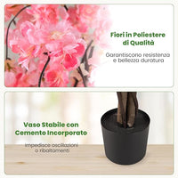 Albero di Ciliegio Artificiale 163 CM, Pianta Finta da Interno con Vaso in PP Riempito con Cemento, Fiori in Tessuto, Decorazione per Ufficio, Casa e Veranda (Rosa)