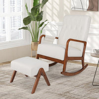 Poltrona Relax a Dondolo con Pouf, Sedia Soggiorno con Schienale Imbottito, Struttura in Legno, Tasca Laterale, Set Poltrona e Poggiapiedi per Soggiorno Camera da Letto