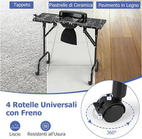 Tavolo per Manicure Pieghevole con Aspiratore Elettrico, Tavolo per Unghie Portatile con Luce LED, Cuscino Poggia Polso Clienti, Borsa e 4 Ruote Bloccabili (Nero)