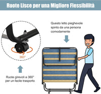 Brandina Pieghevole con Ruote Girevoli, con Materasso in Memory Foam, Lettino Pieghevole a Doghe 190x80 cm, Salvaspazio, Carico Massimo 130 kg (Blu)