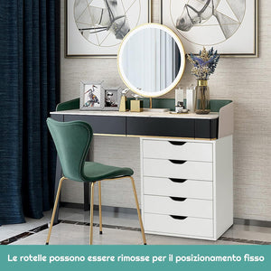 Cassettiera da Ufficio con 5 Cassetti e Ruote, Mobiletto Multiuso per Documenti e Cosmetici, Comodino con Ruote per Camera da letto, Studio, Ufficio e Soggiorno (Bianco)