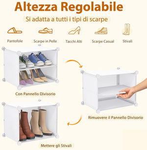 Scatole per Scarpe, Set di 12 Organizzatori Porta Scarpe Impilabili, Contenitore per Scarpe in PP Trasparente, per Ingresso, Corridoio e Armadio, Nero (Bianco)