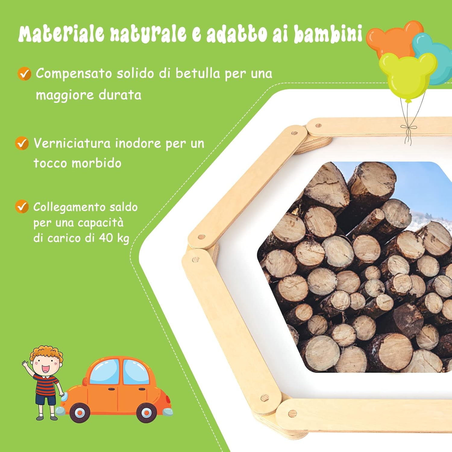 Trave Equilibrio in Legno, Pietre Miliari per Bambini, Trave da Ginnastica in Legno per Interni e Esterni, Ideale per Bambini dai 3 ai 7 anni, 70 x 10 x 1,8cm