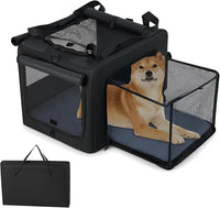 Trasportino Pieghevole per Cani e Gatti, Borsa da Trasporto per Animali con 2 Aperture, Finestra, Cesto Interno in Rete, Tasche Laterali e Porta Bicchiere, Gabbia Morbida e Portatile (S)