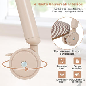 Fasciatoio con Vaschetta da Bagno per Bagnetto, Fasciatoio Pieghevole Salvaspazio con Materassino in PVC e Ruote, 0-12 Mesi fino a 11kg (Beige)