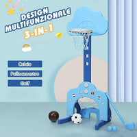 Basket per Bambini Centro attività Multifunzione - Palla Canestro, Calcio e Golf, Mazza da Golf e Palle incluese, per Bambini, Altezza Regolabile (Nuvola Azzurra)