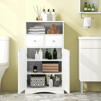 Armadio da Terra con 2 Porte, Mobile da Bagno con 2 Cassetti e 2 Ripiani Regolabili, Mobiletto Multifunzionale per Bagno Cucina e Soggiorno, 60x30x108 cm (Bianco)