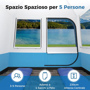 Tenda Campeggio 3-5 Persone, Tenda Doppia Porta, Tenda Anti UV Impermeabile e Antivento, Facile da Montare, per 3 Stagioni, Spiaggia Campeggio Pesca, 248 x 248 x 230 cm