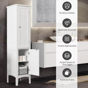 Mobile da Bagno Alto con 2 Ante, Armadio da Terra con 5 Vani, Mobile Colonna per Bagno Cucina Soggiorno, 37 x 37 x 160 cm (Bianco)