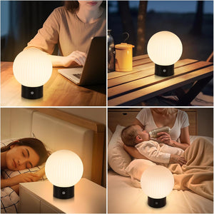 ZMH Lampada da tavolo LED bianca wireless rotonda touch dimmerabile ricaricabile per camera letto comodino