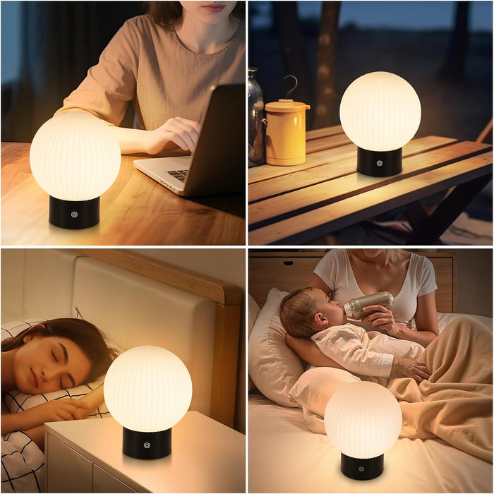 ZMH Lampada da tavolo LED bianca wireless rotonda touch dimmerabile ricaricabile per camera letto comodino