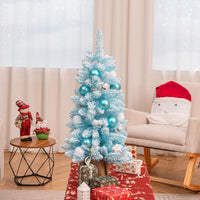 Albero di Natale Artificiale Mini 90 cm, Albero di Natale Innevato da Tavolo con 12 Palline di Cotone Naturale, 24 Palline Decorative e Rami Imbiancati, Decorazione per Feste (Celeste)