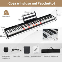 Pianoforte Digitale con 88 Tasti, Tastiera Elettronica con Borsa, Pedale di Risonanza, Caricabatterie, Cavo USB, Connessione Bluetooth, Ideale per Bambini e Adulti