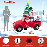 Decorazione Gonfiabile di Natale 240 cm, Gonfiabile di Babbo Natale con Pupazzo di Neve e Pinguino con LED e Soffiatore, per Prato, Casa, Festa