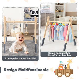Palestrina per Bambini, Palestrina con Giocattoli per Dentizione Sviluppo Cerebrale Stimolazione Sensoriale, Pieghevole, in Legno, per Bambini 3+ Mesi (Grigio)