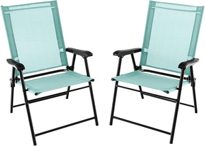 Set di 2 Sedie Pieghevoli da Giardino, Sedie Portatili con Braccioli e Struttura in Metallo, Sedie da Esterno Giardino Campeggio Terrazza Balcone Piscina, 65x60x93cm (Verde menta)