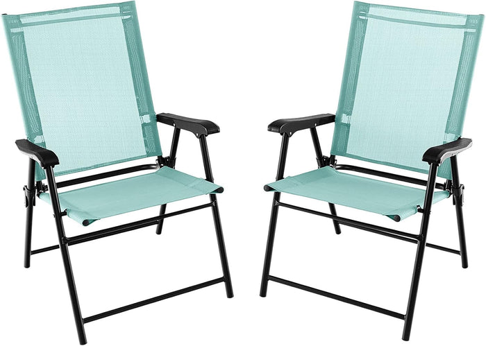 Set di 2 Sedie Pieghevoli da Giardino, Sedie Portatili con Braccioli e Struttura in Metallo, Sedie da Esterno Giardino Campeggio Terrazza Balcone Piscina, 65x60x93cm (Verde menta)
