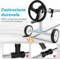 Rullo Avvolgitore per Piscina, Avvolgitore Telo Piscina 7 M Regolabile con Ruote in Gomma, Avvolgitore per Piscina in Alluminio