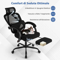 Sedia da Ufficio con Ruote, Sedia da Scrivania con Altezza Regolabile, Poggiapiedi Estraibile, Schienale Regolabile a 135°, Poggiatesta e Supporto Lombare Regolabili, Portata 160 kg