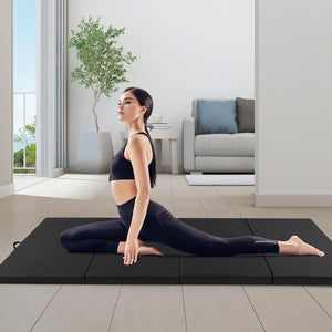 Tappetino per Ginnastica Pieghevole a 4 Pannelli con Maniglie, 300 x 117 x 5 CM, Tappetino in Ecopelle con Chiusure a Strappo per Ginnastica, Yoga, Stretching & Capriole